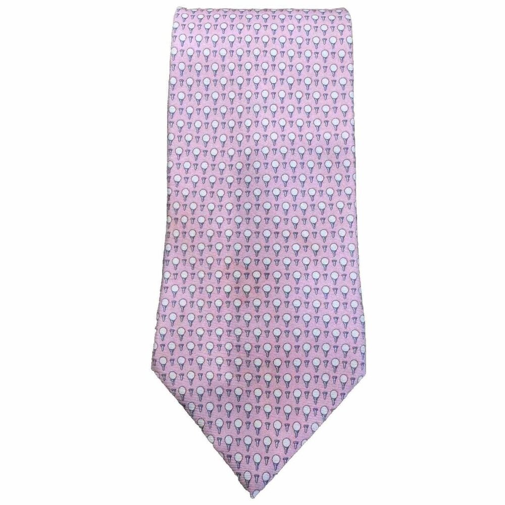 Tommy Hilfiger Tie 100% Silk Golf Ball Tee Print Pink White Necktie 59x3.5 inch